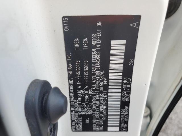 5TDJKRFH1FS161771 - 2015 TOYOTA HIGHLANDER XLE 白色 照片 14