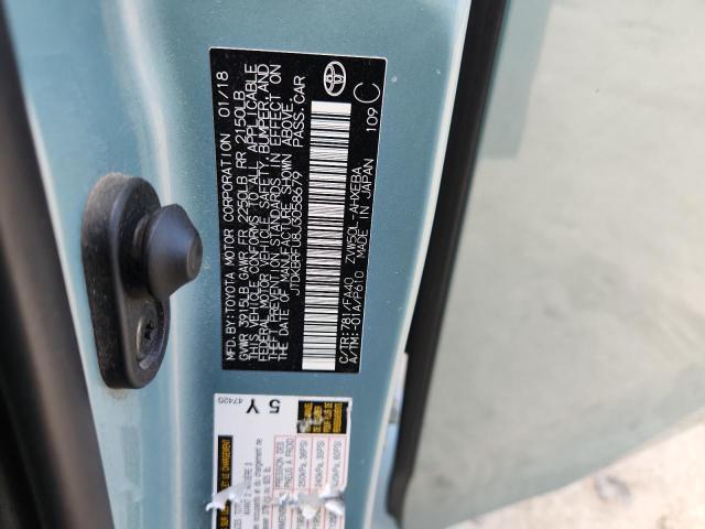 JTDKBRFU8J3058679 - 2018 TOYOTA PRIUS ლურჯი ფოტო 12