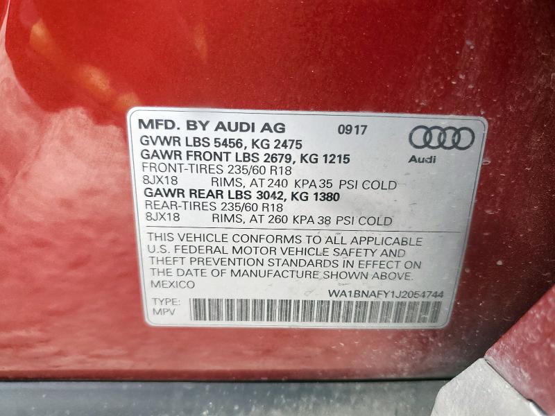 WA1BNAFY1J2054744 - 2018 AUDI Q5 PREMIUM PLUS RED photo 13