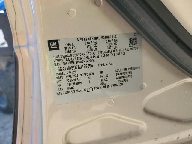 5GALVAED7AJ189095 - 2010 BUICK ENCLAVE CX CREAM photo 13