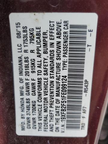 19XFB2F51FE099124 - 2015 HONDA CIVIC LX Kasztanowy zdjęcie 13