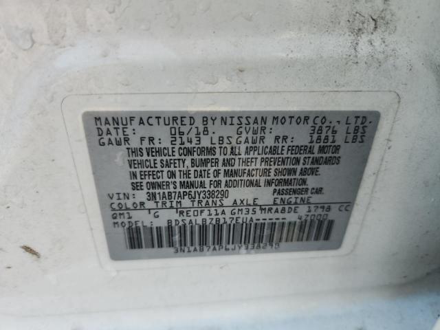 3N1AB7AP6JY338290 - 2018 NISSAN SENTRA S WHITE photo 13