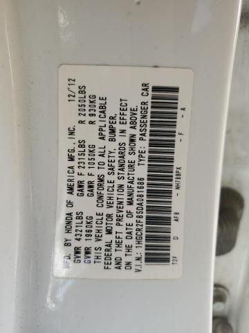 1HGCR2F85DA081686 - 2013 HONDA ACCORD EXL WHITE photo 12