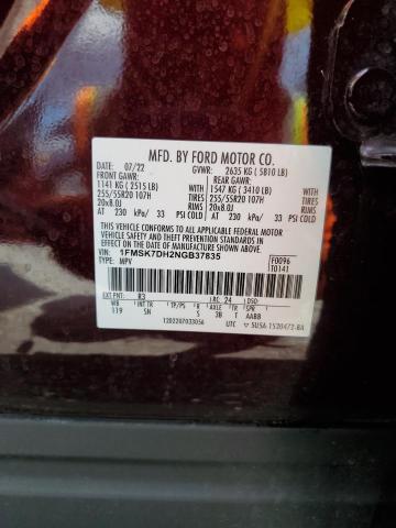 1FMSK7DH2NGB37835 - 2022 FORD EXPLORER XLT BURGUNDY photo 13