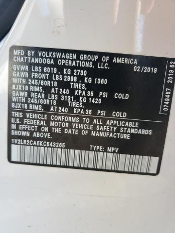 1V2LR2CA5KC543265 - 2019 VOLKSWAGEN ATLAS SE Білий фото 14