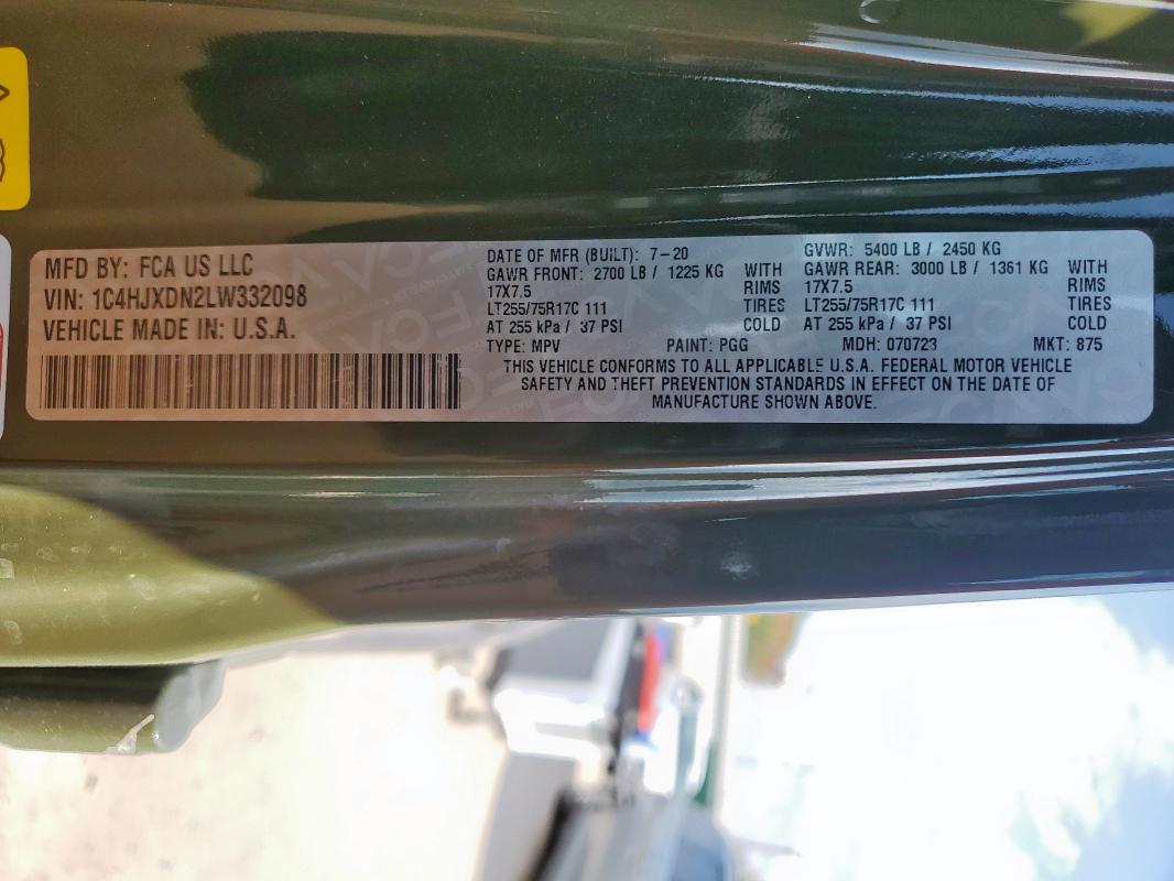 1C4HJXDN2LW332098 - 2020 JEEP WRANGLER U SPORT GREEN photo 13