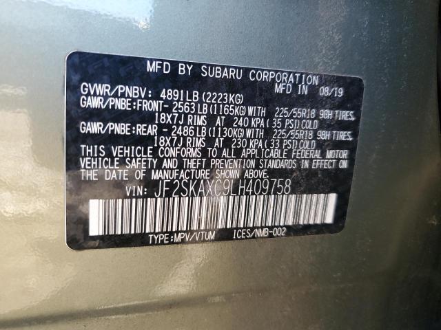 JF2SKAXC9LH409758 - 2020 SUBARU FORESTER TOURING GREEN photo 13