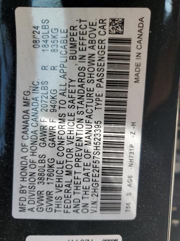 2HGFE2F57SH523395 - 2025 HONDA CIVIC SPORT BLACK photo 13
