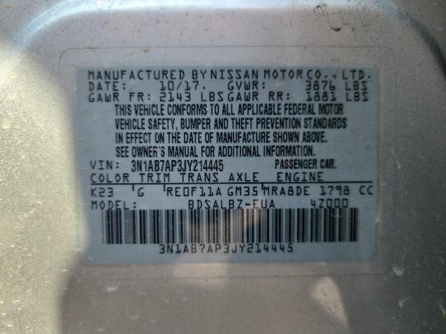 3N1AB7AP3JY214445 - 2018 NISSAN SENTRA S 银色 照片 13