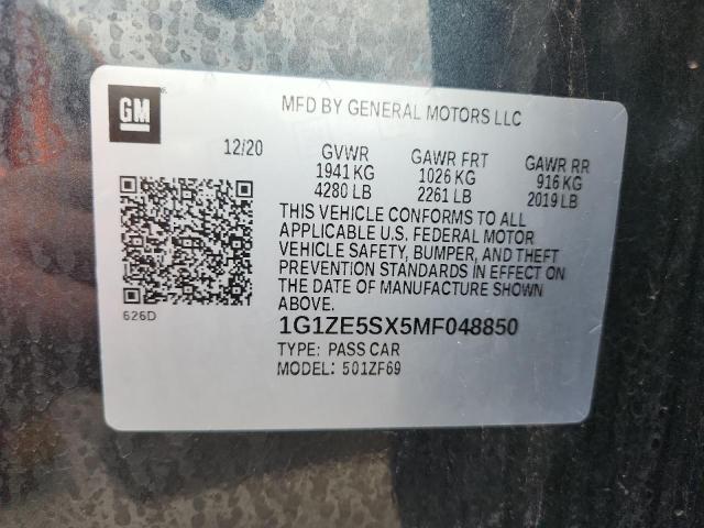 1G1ZE5SX5MF048850 - 2021 CHEVROLET MALIBU PREMIER 石墨色 照片 12