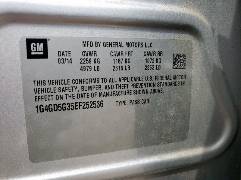 1G4GD5G35EF252536 - 2014 BUICK LACROSSE PREMIUM 银色 照片 12