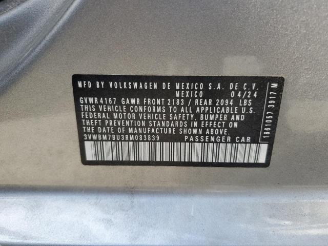 3VWBM7BU3RM083839 - 2024 VOLKSWAGEN JETTA SPORT SILVER photo 12