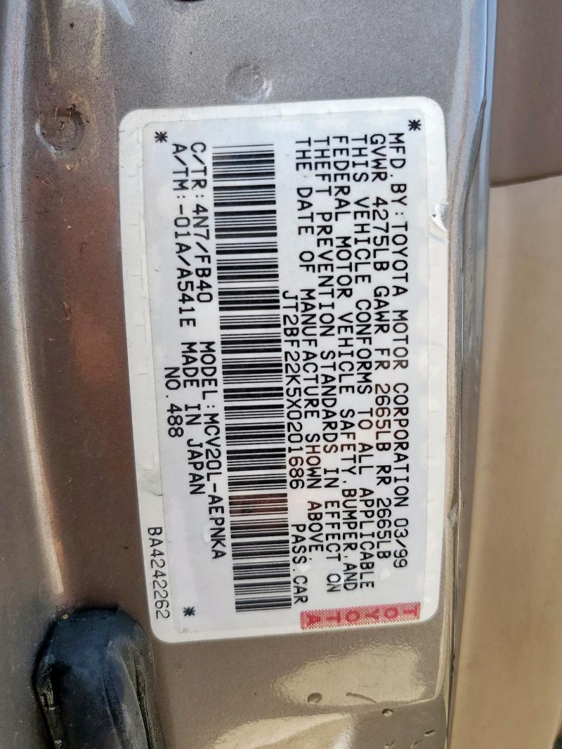 JT2BF22K5X0201686 - 1999 TOYOTA CAMRY LE TAN photo 12