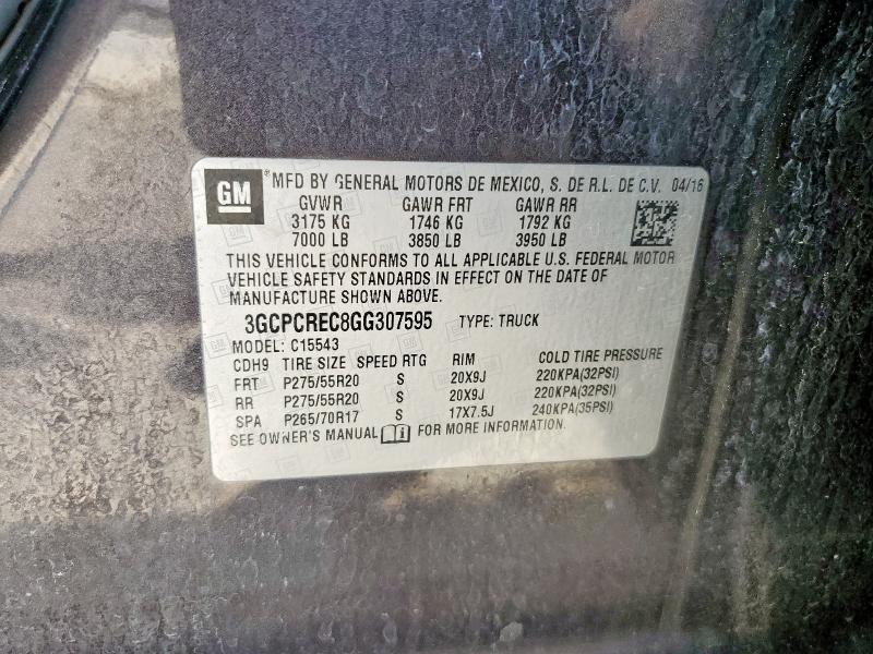 3GCPCREC8GG307595 - 2016 CHEVROLET SILVERADO C1500 LT GRAY photo 12