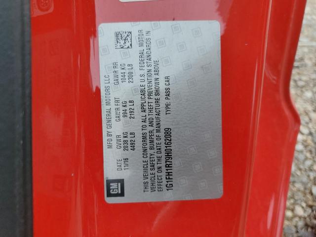 1G1FH1R79H0162089 - 2017 CHEVROLET CAMARO SS RED photo 13