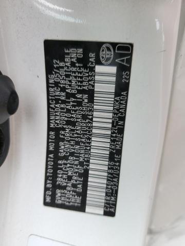 2T1BU4EE2CC874630 - 2012 TOYOTA COROLLA BASE 白色 照片 12