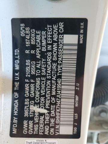 SHHFK7H47JU419940 - 2018 HONDA CIVIC SPORT 白色 照片 12