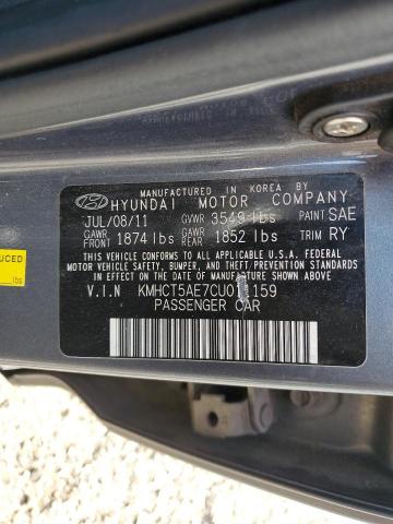 KMHCT5AE7CU011159 - 2012 HYUNDAI ACCENT GLS Grau Foto 13