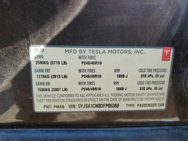 5YJSA1CN0DFP05388 - 2013 TESLA MODEL S BROWN photo 12
