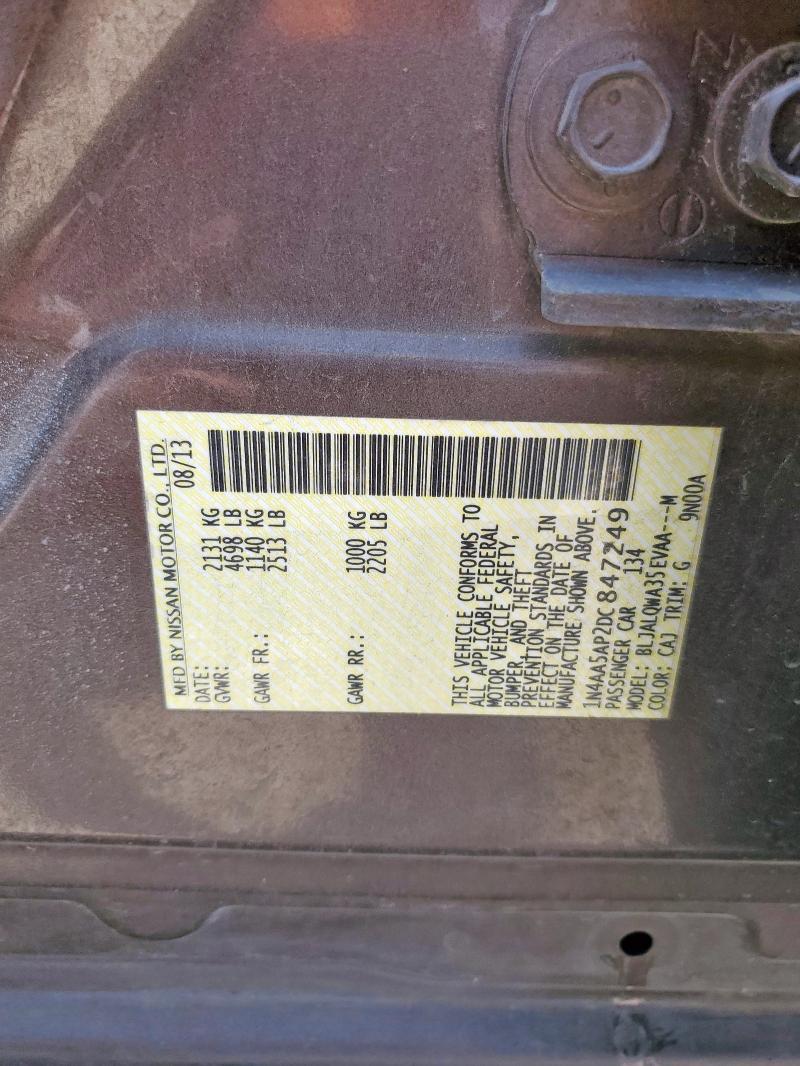 1N4AA5AP2DC847249 - 2013 NISSAN MAXIMA S GRAY photo 12