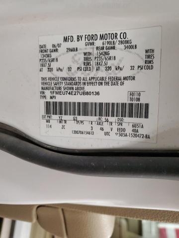 1FMEU74E27UB80136 - 2007 FORD EXPLORER EDDIE BAUER WHITE photo 14