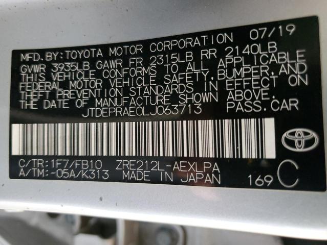 JTDEPRAE0LJ063713 - 2020 TOYOTA COROLLA LE SILVER photo 12