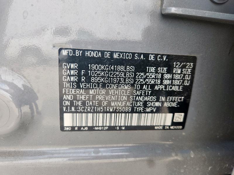 3CZRZ1H51RM735089 - 2024 HONDA HR-V SPORT GRAY photo 12