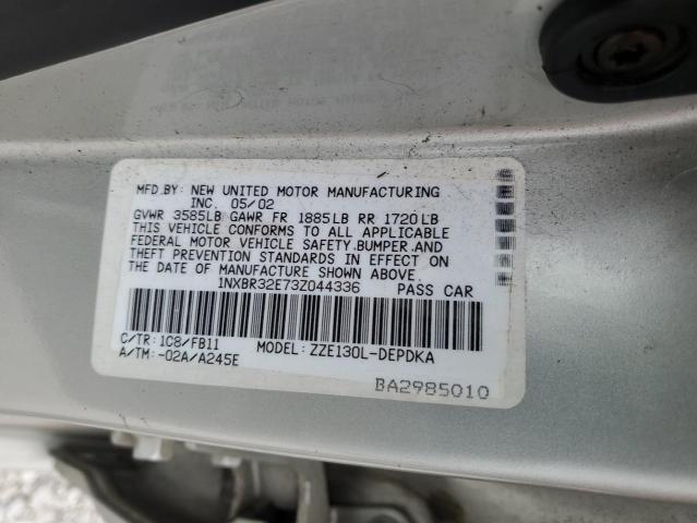 1NXBR32E73Z044336 - 2003 TOYOTA COROLLA CE SILVER photo 12