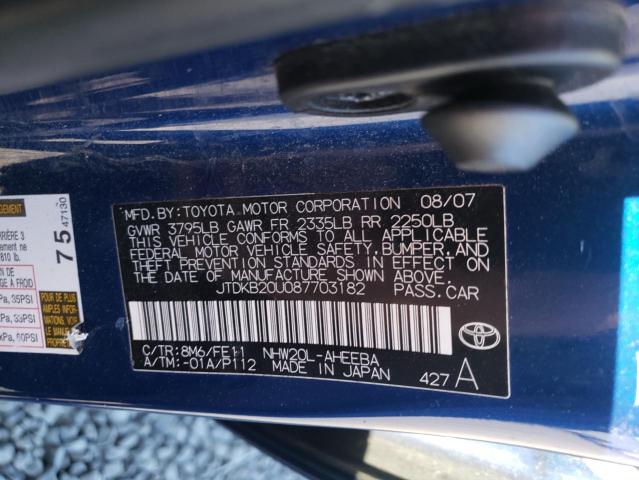 JTDKB20U087703182 - 2008 TOYOTA PRIUS 蓝色 照片 12