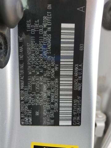 5TDBK3EH3DS230184 - 2013 TOYOTA HIGHLANDER BASE Серебристый фото 12