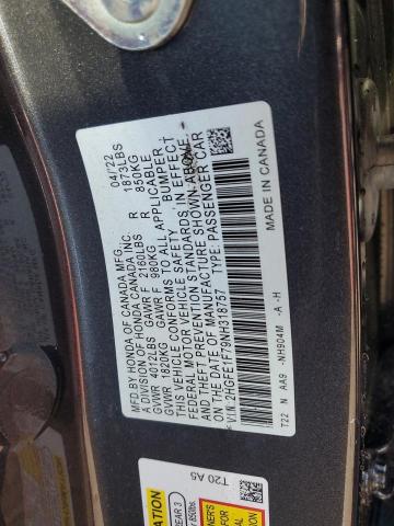 2HGFE1F79NH318757 - 2022 HONDA CIVIC EX ლურჯი ფოტო 12