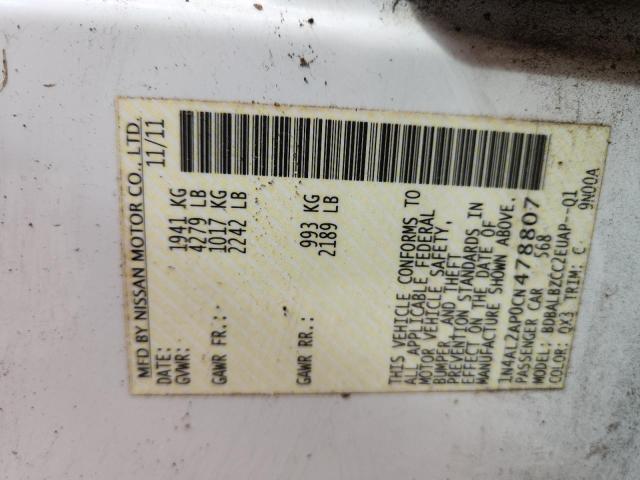 1N4AL2AP0CN478807 - 2012 NISSAN ALTIMA BASE WHITE photo 13