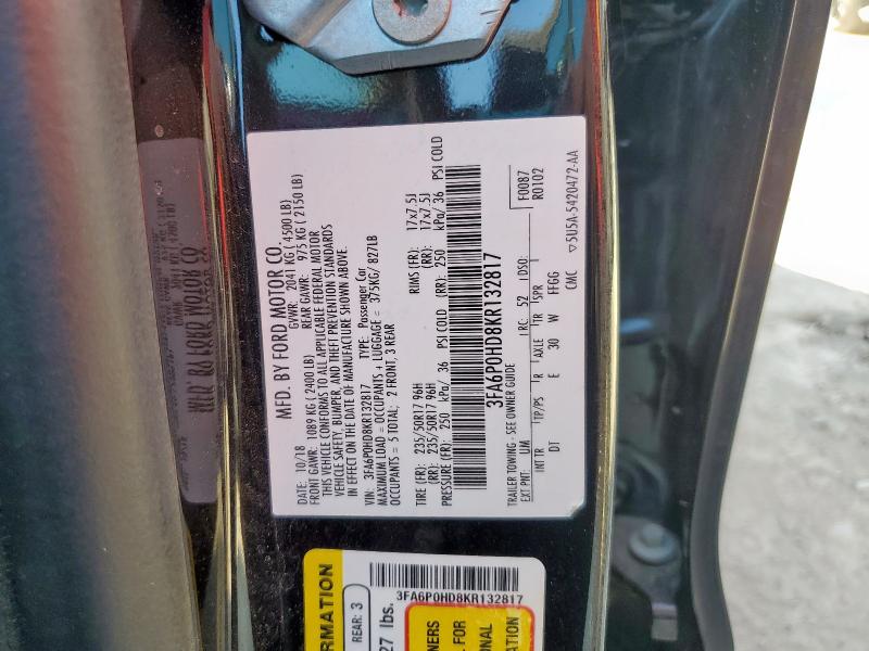 3FA6P0HD8KR132817 - 2019 FORD FUSION SE BLACK photo 13