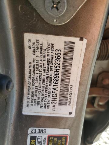 2HGFA16896H523663 - 2006 HONDA CIVIC EX GRAY photo 13