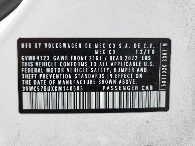3VWC57BUXKM140593 - 2019 VOLKSWAGEN JETTA S WHITE photo 12