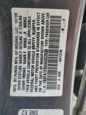 19XFA1F8XAE022638 - 2010 HONDA CIVIC EX 灰色 照片 12