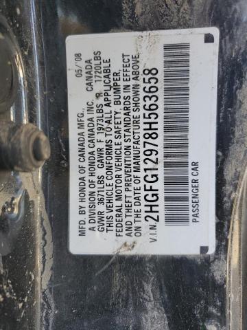 2HGFG12978H563658 - 2008 HONDA CIVIC EXL Սև լուսանկար 12