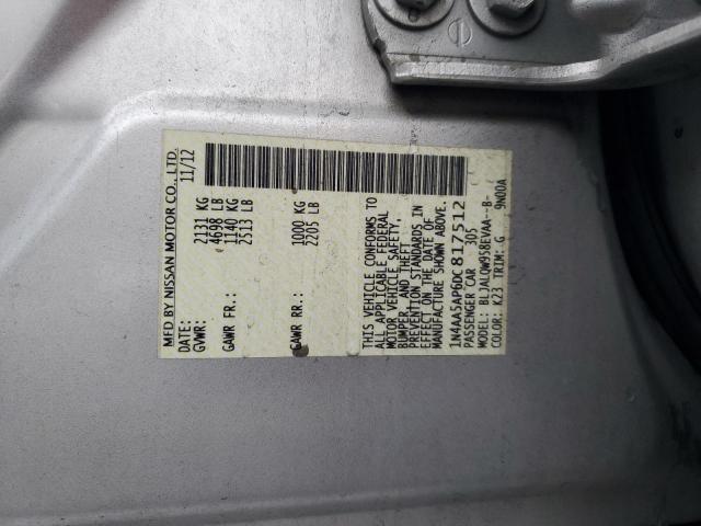 1N4AA5AP6DC817512 - 2013 NISSAN MAXIMA S 银色 照片 12