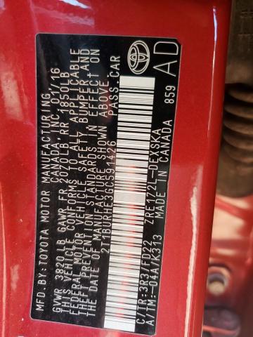 2T1BURHE3GC591426 - 2016 TOYOTA COROLLA L წითელი ფოტო 12