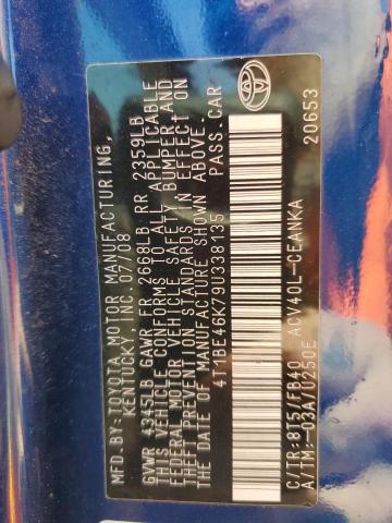 4T1BE46K79U338135 - 2009 TOYOTA CAMRY BASE ლურჯი ფოტო 12