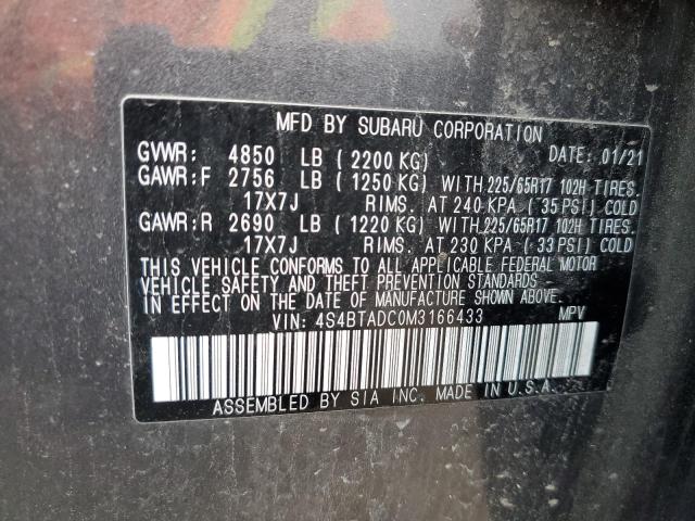 4S4BTADC0M3166433 - 2021 SUBARU OUTBACK PREMIUM GRAY photo 12