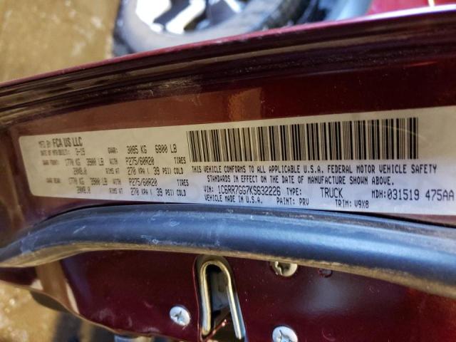 1C6RR7GG7KS632226 - 2019 RAM 1500 CLASS SLT Tünd qırmızı foto 12