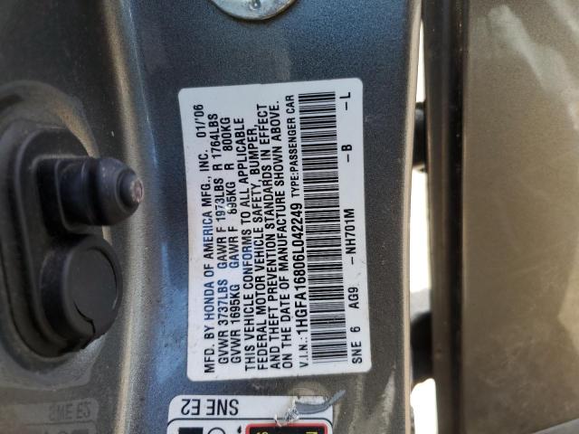 1HGFA16806L042249 - 2006 HONDA CIVIC EX TAN photo 12