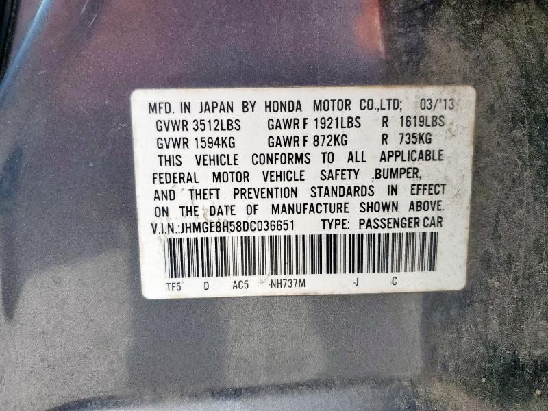 JHMGE8H58DC036651 - 2013 HONDA FIT SPORT ნაცრისფერი ფოტო 13