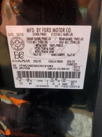 1FMCU9DGXCKC21283 - 2012 FORD ESCAPE XLT BLACK photo 13