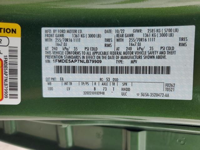 1FMDE5AP7NLB79909 - 2022 FORD BRONCO BASE GREEN photo 13