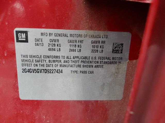 2G4GV5GV7D9227434 - 2013 BUICK REGAL GS Tünd qırmızı foto 12