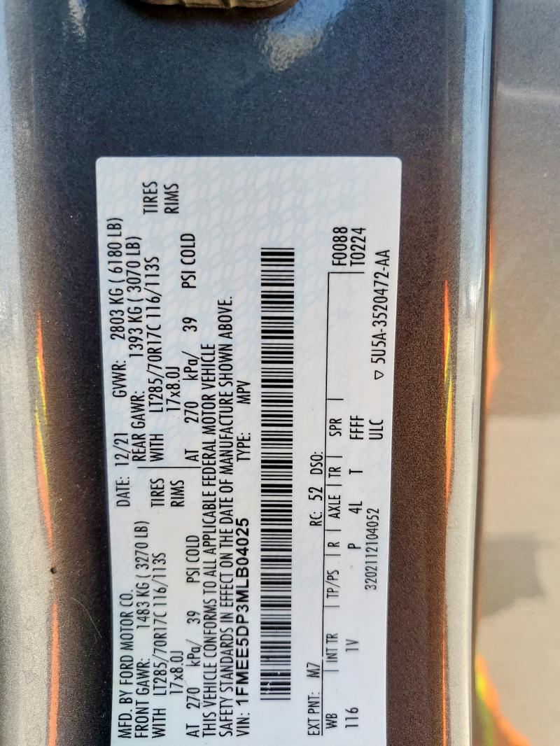 1FMEE5DP3MLB04025 - 2021 FORD BRONCO BASE ნაცრისფერი ფოტო 12