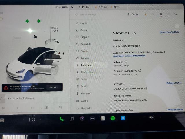 5YJ3E1EA2PF589702 - 2023 TESLA MODEL 3 თეთრი ფოტო 9