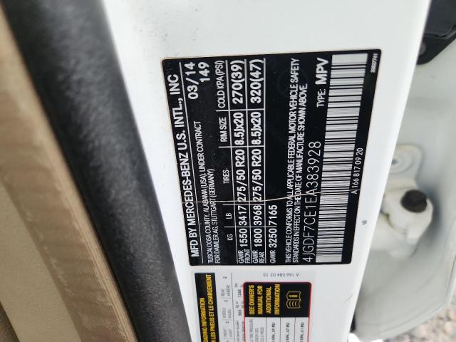 4JGDF7CE1EA383928 - 2014 MERCEDES-BENZ GL 450 4MATIC WHITE photo 13